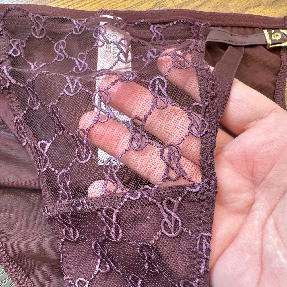 Victoria's Secret Logo Embroidery String Bikini Panty Brown - Picture 6 of 7